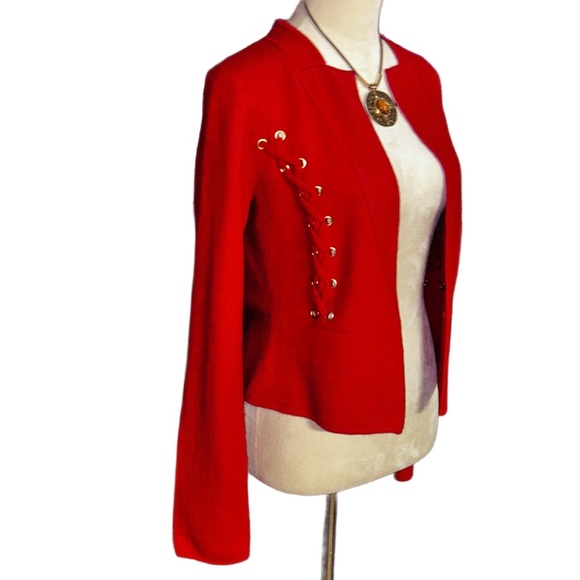 Cache Jackets & Blazers - Cache ~ Women's Small ~100% Wool ~ Red Blazer Jacket W/ Lace Up Detail Hook Loop